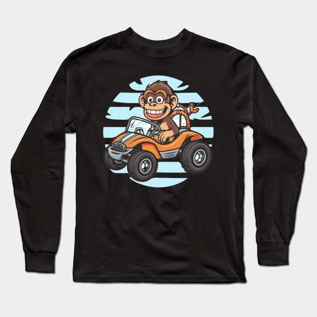 A carefree monkey joyfully driving a beach-themed dune buggy Long Sleeve T-Shirt by designe stor 